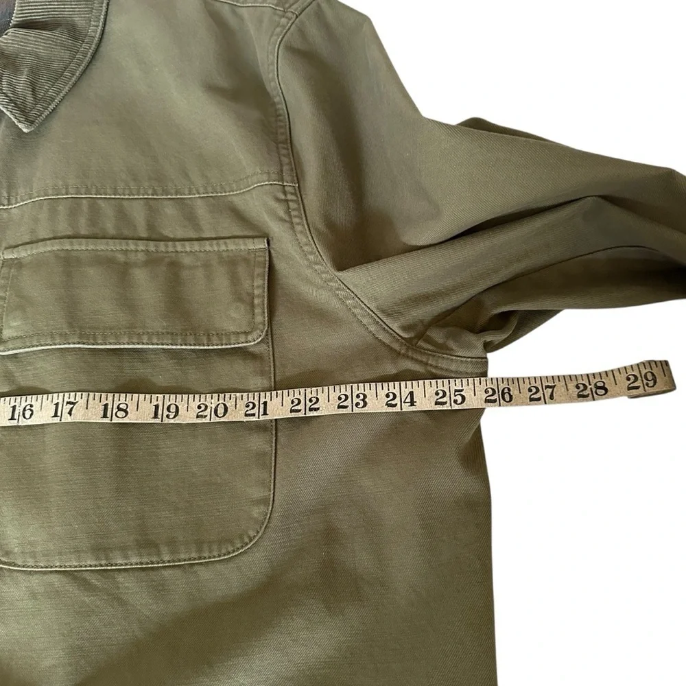 J. CREW CHORE COAT FLANNEL LINED OLIVE GREEN SIZE XL